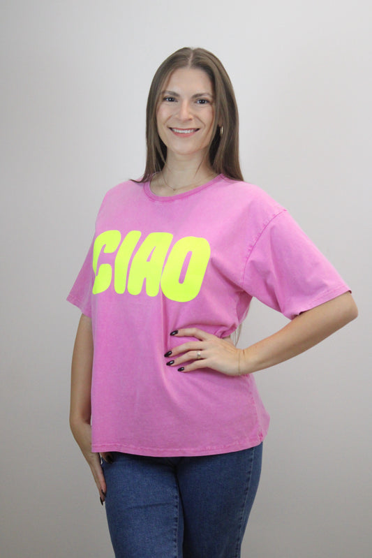 Oversize marškinėliai "CIAO" rožinė
