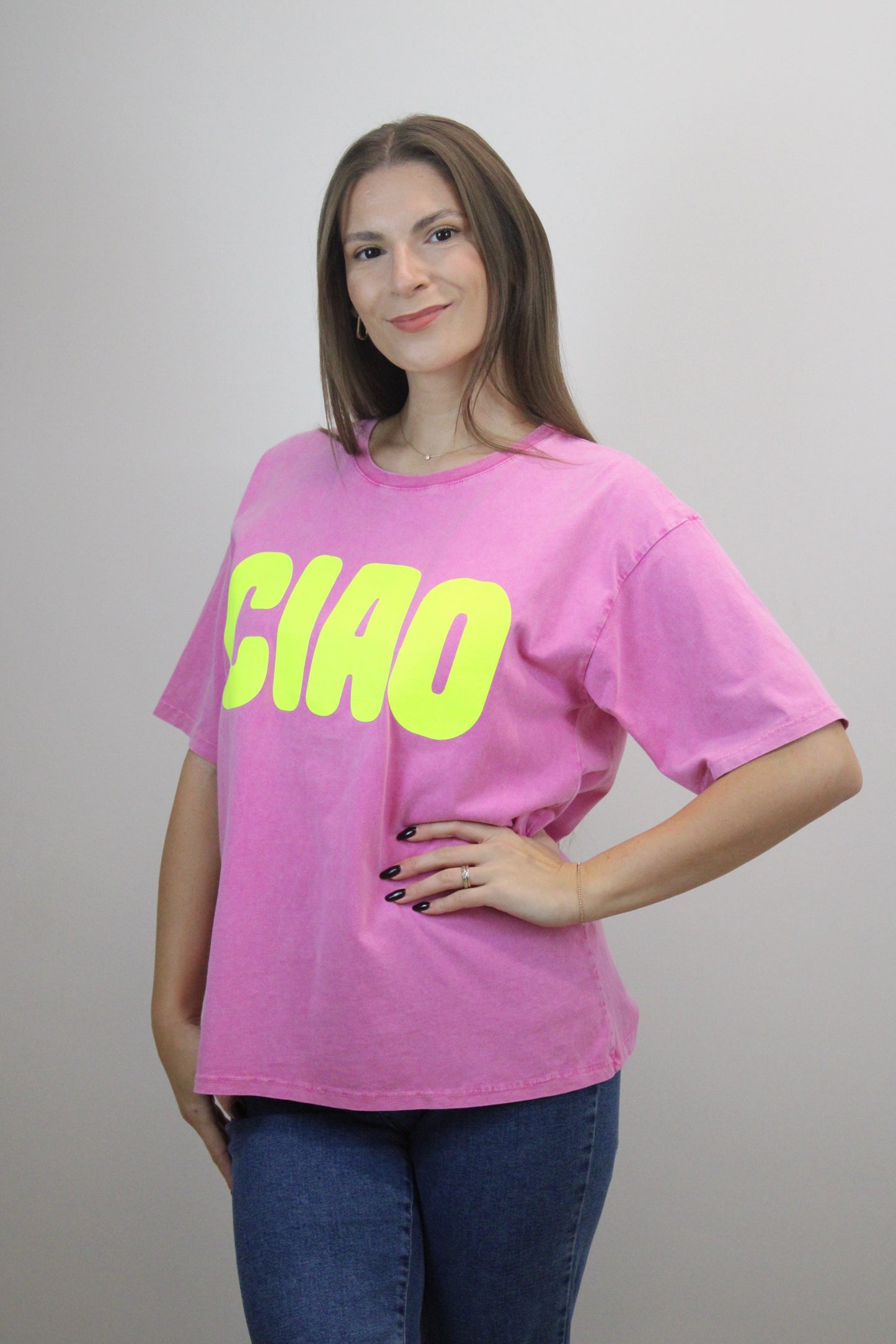 Oversize marškinėliai "CIAO" rožinė