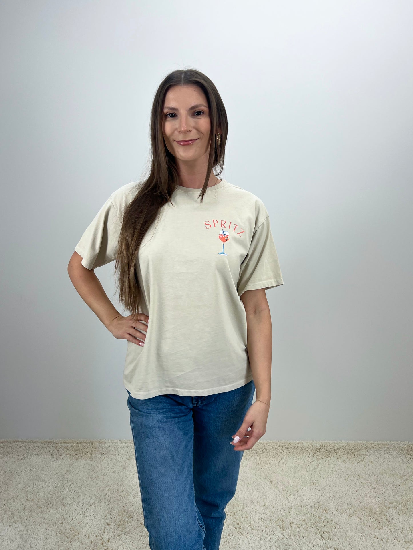 Oversize marškinėliai SPRITZ - spalva nude