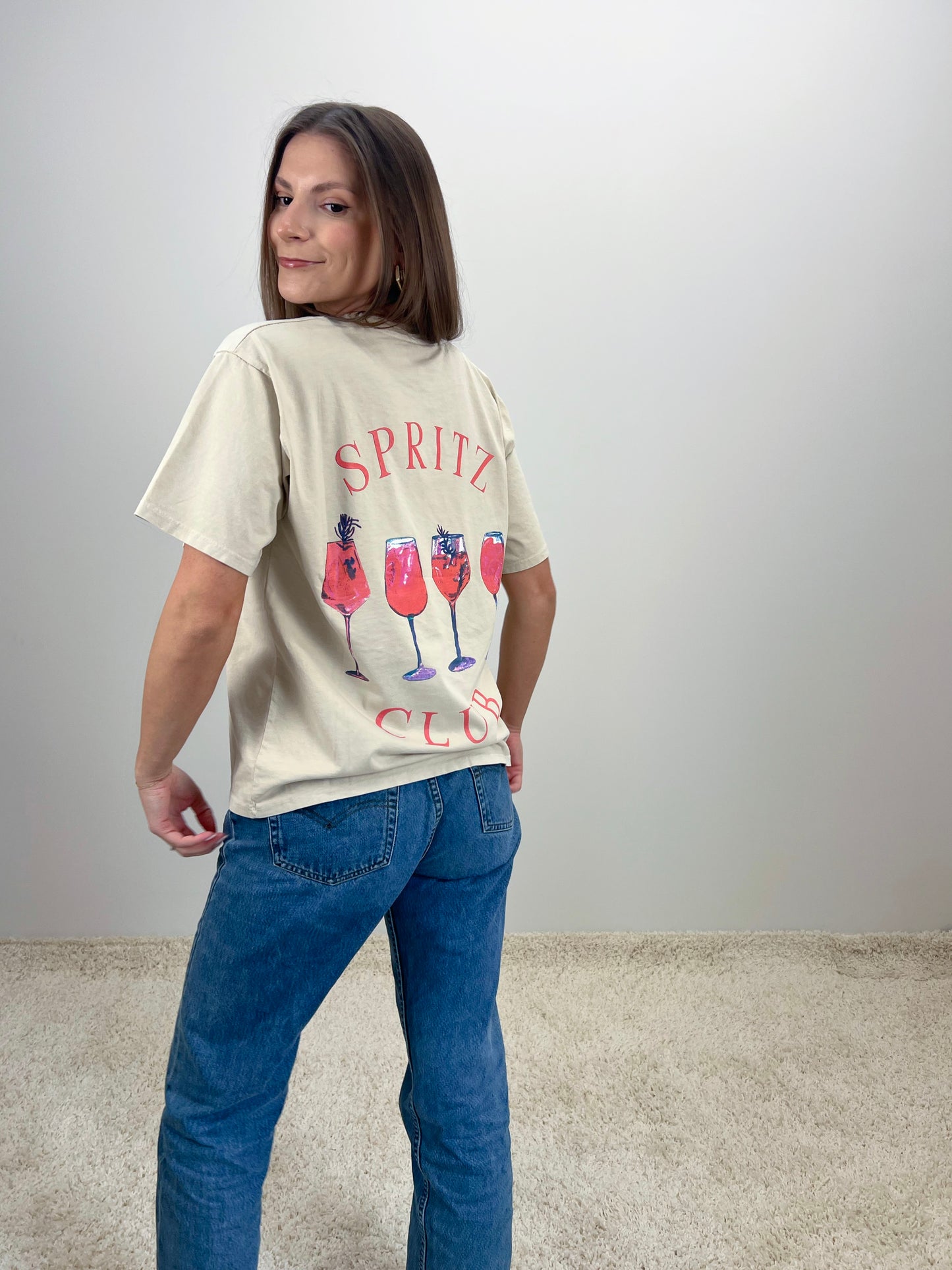 Oversize marškinėliai SPRITZ - spalva nude