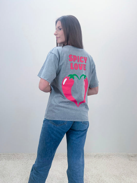 Oversize marškinėliai SPICY - spalva pilka