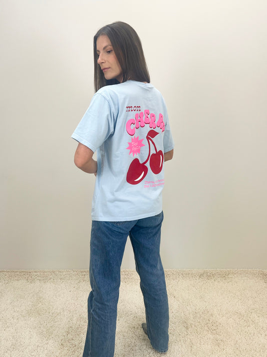 Oversize marškinėliai CHERRY - spalva mėlyna