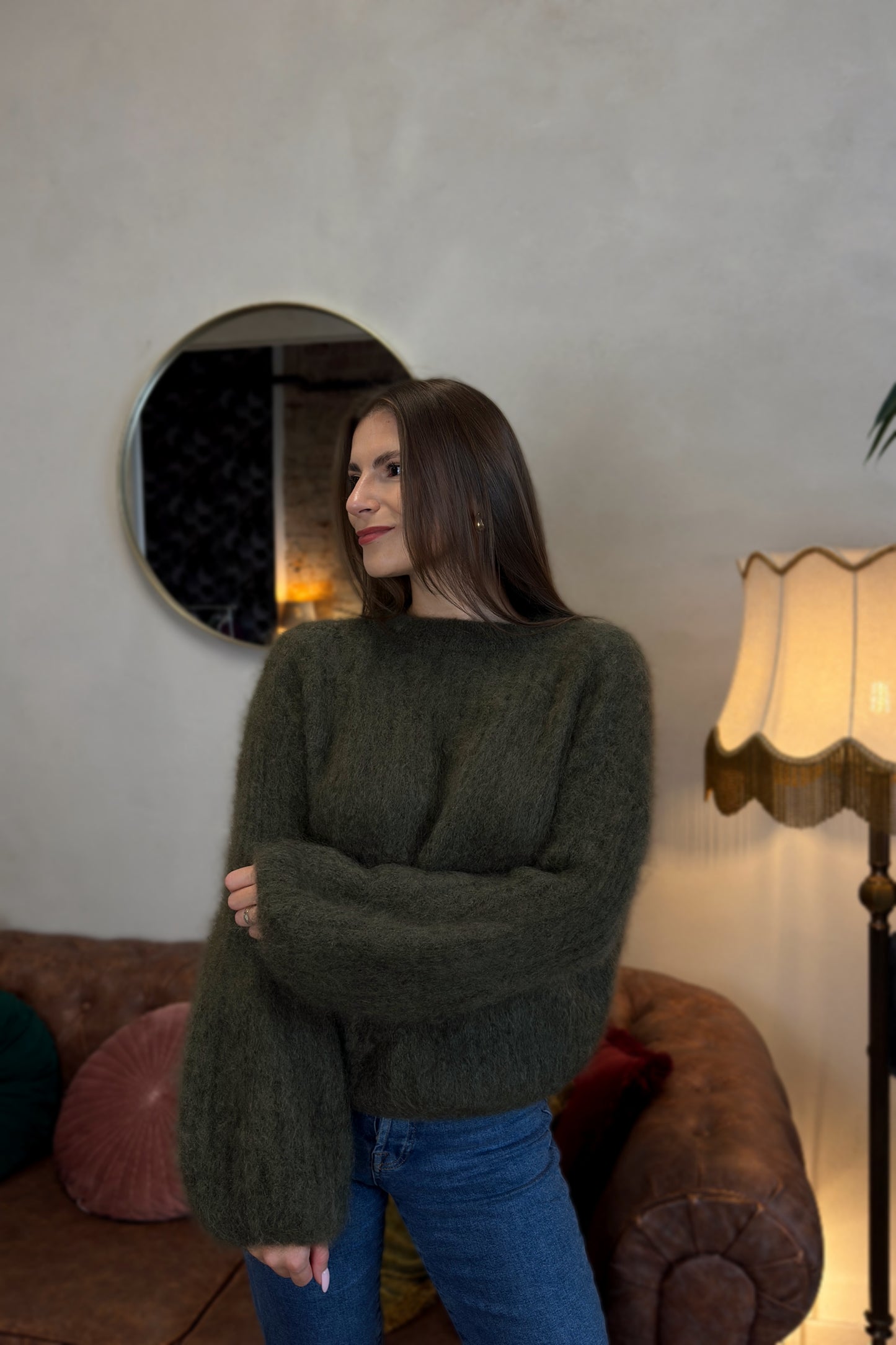 Prabangus Moheros megztinis "Carolina" žalias