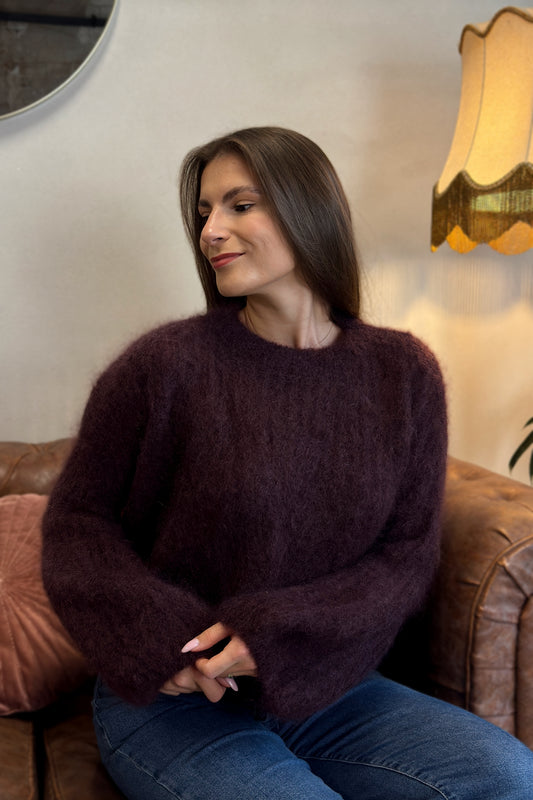 Prabangus Moheros megztinis "Carolina" bordo