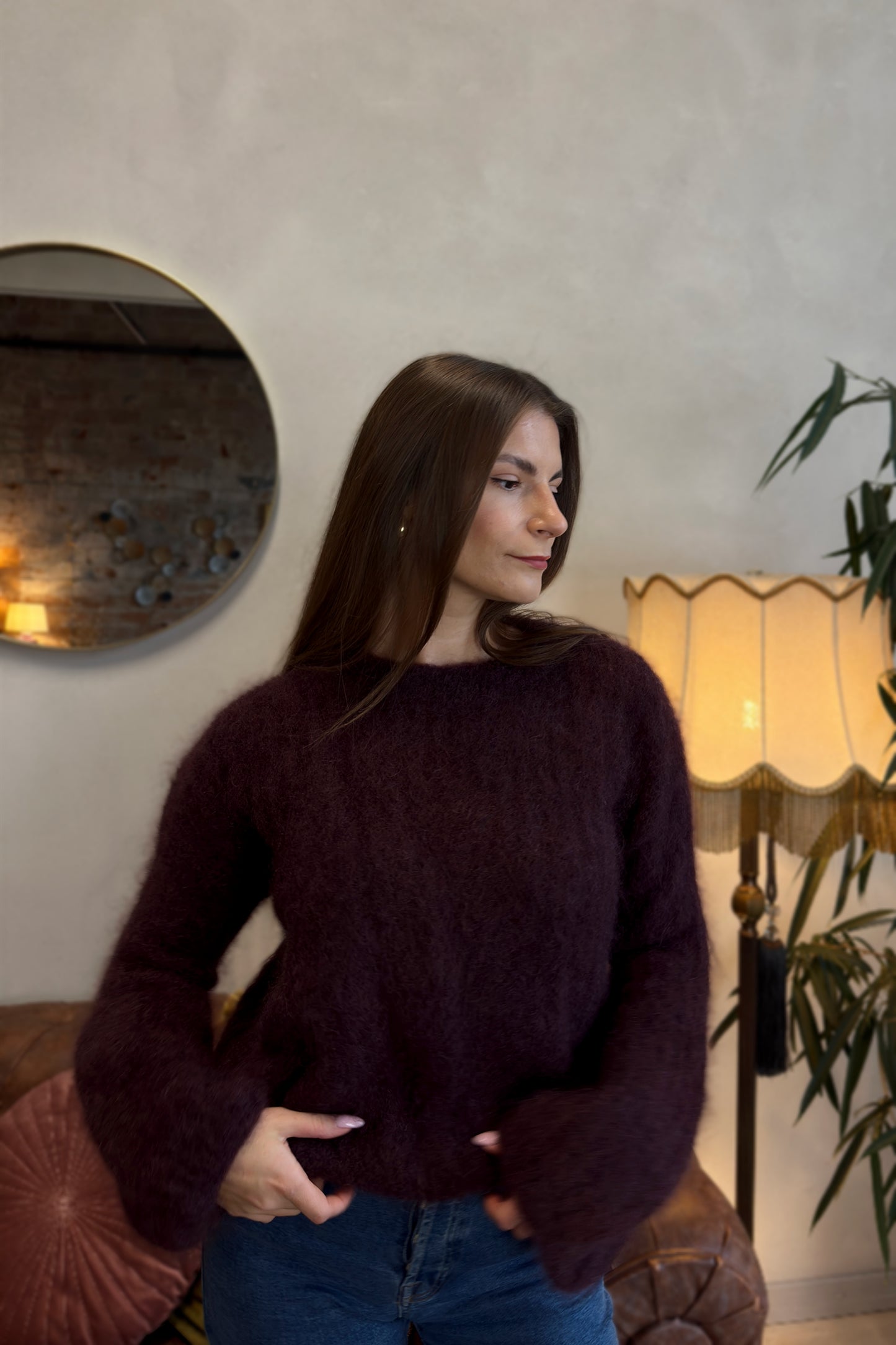 Prabangus Moheros megztinis "Carolina" bordo