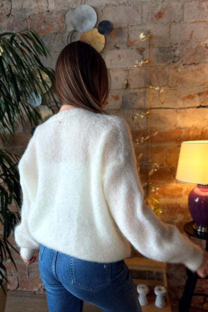 Moheros megztinis "Purre" baltas