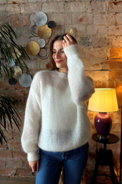 Moheros megztinis "Purre" baltas